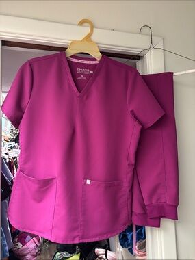 Fabletics Magenta V-Neck Scrub Top and Pants